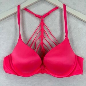 Victorias Secret Very Sexy Push Up Bra 34A Neon Pink Strappy Cage Front Clasp